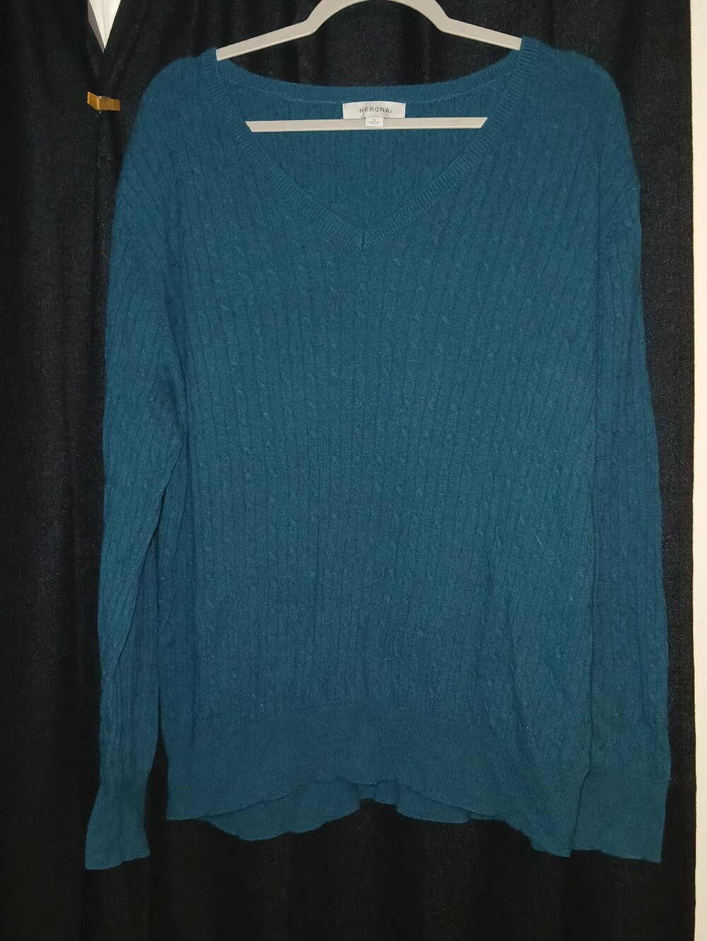 Merona Dark Teal Blue Ribbed Knit V-Neck Sweater, Size 3X Women's